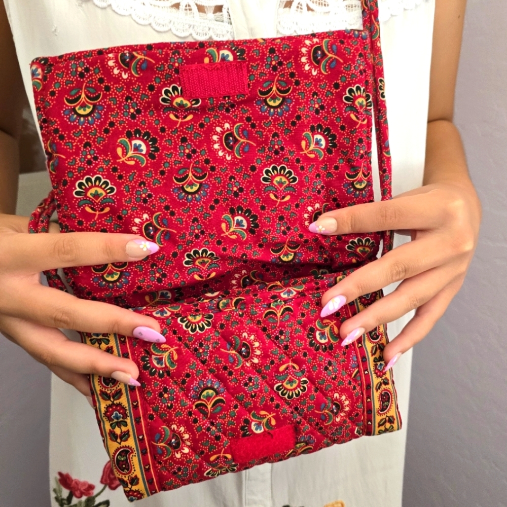 Vintage Vera Bradley Red Quilted Pattern Crossbody Purse Shoulder Bag - Picture 4 of 12